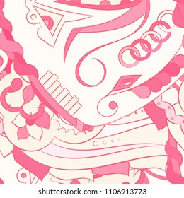 Seamless mehndi vector pattern. Hand-made ethnic illustration. Colorful doodle texture.