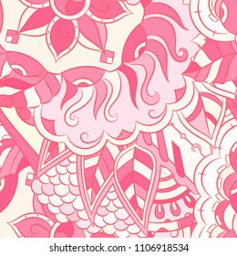 Seamless mehndi vector pattern. Hand-made ethnic illustration. Colorful doodle texture.