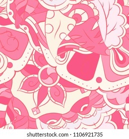 Seamless mehndi vector pattern. Hand-made ethnic illustration. Colorful doodle texture.