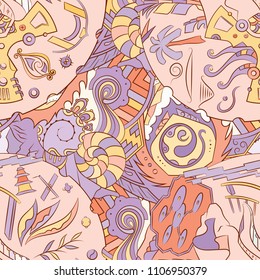 Seamless mehndi vector pattern. Hand-made ethnic illustration. Colorful doodle texture.