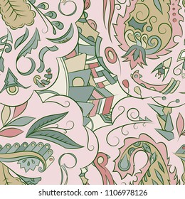 Seamless mehndi vector pattern. Hand-made ethnic illustration. Colorful doodle texture.