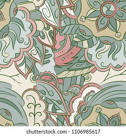 Seamless mehndi vector pattern. Hand-made ethnic illustration. Colorful doodle texture.