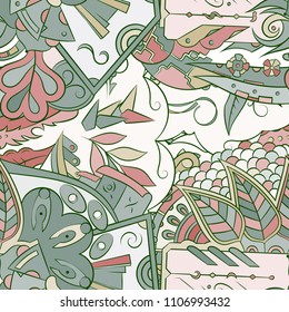 Seamless mehndi vector pattern. Hand-made ethnic illustration. Colorful doodle texture.