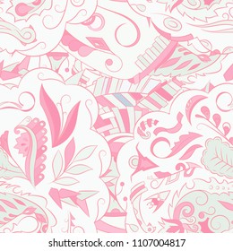 Seamless mehndi vector pattern. Hand-made ethnic illustration. Colorful doodle texture.