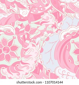 Seamless mehndi vector pattern. Hand-made ethnic illustration. Colorful doodle texture.