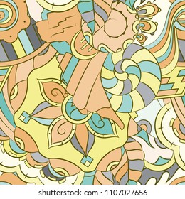 Seamless mehndi vector pattern. Hand-made ethnic illustration. Colorful doodle texture.
