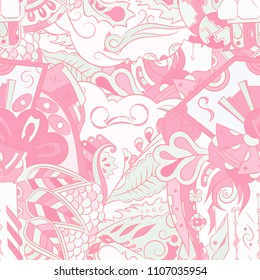 Seamless mehndi vector pattern. Hand-made ethnic illustration. Colorful doodle texture.