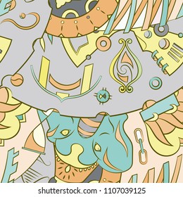 Seamless mehndi vector pattern. Hand-made ethnic illustration. Colorful doodle texture.