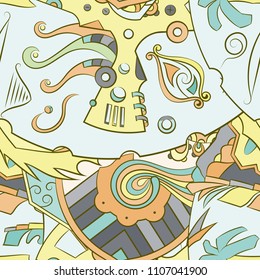 Seamless mehndi vector pattern. Hand-made ethnic illustration. Colorful doodle texture.