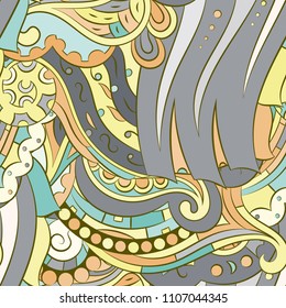 Seamless mehndi vector pattern. Hand-made ethnic illustration. Colorful doodle texture.