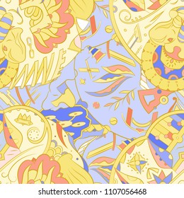 Seamless mehndi vector pattern. Hand-made ethnic illustration. Colorful doodle texture.