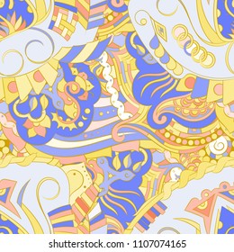 Seamless mehndi vector pattern. Hand-made ethnic illustration. Colorful doodle texture.