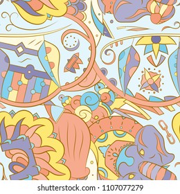 Seamless mehndi vector pattern. Hand-made ethnic illustration. Colorful doodle texture.