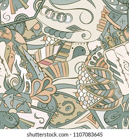 Seamless mehndi vector pattern. Hand-made ethnic illustration. Colorful doodle texture.