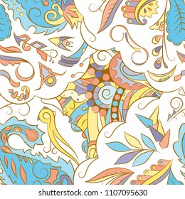 Seamless mehndi vector pattern. Hand-made ethnic illustration. Colorful doodle texture.