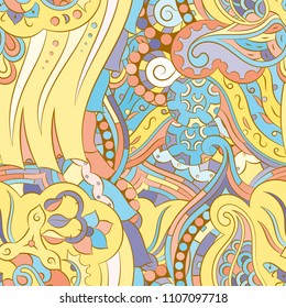 Seamless mehndi vector pattern. Hand-made ethnic illustration. Colorful doodle texture.