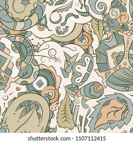 Seamless mehndi vector pattern. Hand-made ethnic illustration. Colorful doodle texture.