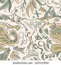 Seamless mehndi vector pattern. Hand-made ethnic illustration. Colorful doodle texture.