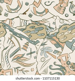 Seamless mehndi vector pattern. Hand-made ethnic illustration. Colorful doodle texture.
