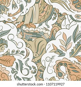 Seamless mehndi vector pattern. Hand-made ethnic illustration. Colorful doodle texture.