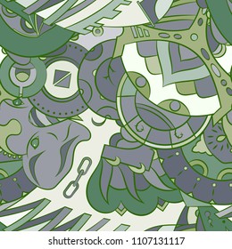 Seamless mehndi vector pattern. Hand-made ethnic illustration. Colorful doodle texture.