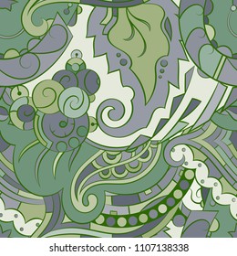 Seamless mehndi vector pattern. Hand-made ethnic illustration. Colorful doodle texture.