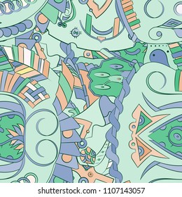 Seamless mehndi vector pattern. Hand-made ethnic illustration. Colorful doodle texture.