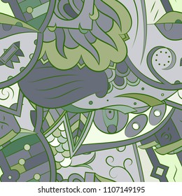 Seamless mehndi vector pattern. Hand-made ethnic illustration. Colorful doodle texture.