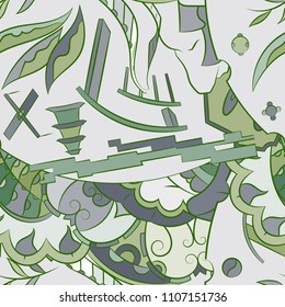 Seamless mehndi vector pattern. Hand-made ethnic illustration. Colorful doodle texture.