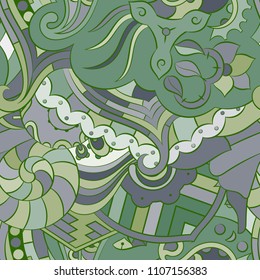 Seamless mehndi vector pattern. Hand-made ethnic illustration. Colorful doodle texture.