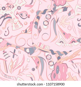 Seamless mehndi vector pattern. Hand-made ethnic illustration. Colorful doodle texture.