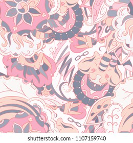 Seamless mehndi vector pattern. Hand-made ethnic illustration. Colorful doodle texture.