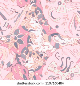 Seamless mehndi vector pattern. Hand-made ethnic illustration. Colorful doodle texture.