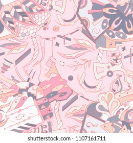 Seamless mehndi vector pattern. Hand-made ethnic illustration. Colorful doodle texture.