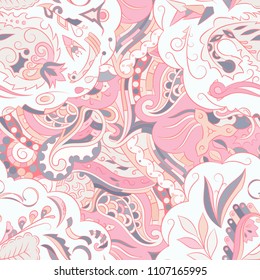 Seamless mehndi vector pattern. Hand-made ethnic illustration. Colorful doodle texture.