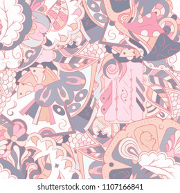 Seamless mehndi vector pattern. Hand-made ethnic illustration. Colorful doodle texture.
