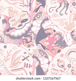 Seamless mehndi vector pattern. Hand-made ethnic illustration. Colorful doodle texture.