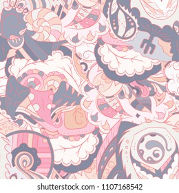 Seamless mehndi vector pattern. Hand-made ethnic illustration. Colorful doodle texture.