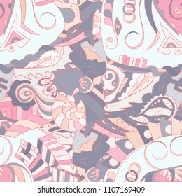 Seamless mehndi vector pattern. Hand-made ethnic illustration. Colorful doodle texture.