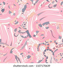 Seamless mehndi vector pattern. Hand-made ethnic illustration. Colorful doodle texture.