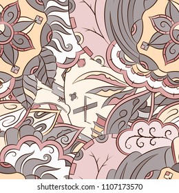 Seamless mehndi vector pattern. Hand-made ethnic illustration. Colorful doodle texture.