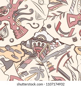 Seamless mehndi vector pattern. Hand-made ethnic illustration. Colorful doodle texture.