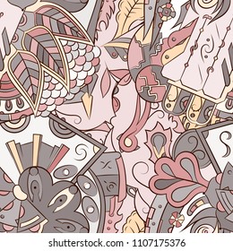 Seamless mehndi vector pattern. Hand-made ethnic illustration. Colorful doodle texture.