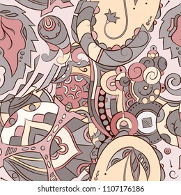 Seamless mehndi vector pattern. Hand-made ethnic illustration. Colorful doodle texture.