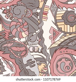 Seamless mehndi vector pattern. Hand-made ethnic illustration. Colorful doodle texture.