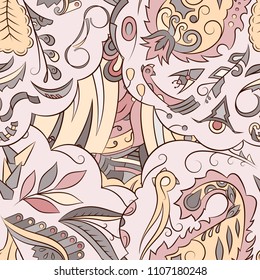 Seamless mehndi vector pattern. Hand-made ethnic illustration. Colorful doodle texture.