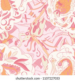 Seamless mehndi vector pattern. Hand-made ethnic illustration. Colorful doodle texture.