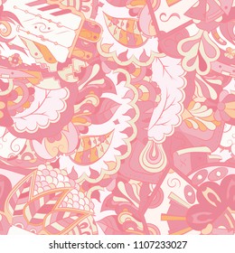 Seamless mehndi vector pattern. Hand-made ethnic illustration. Colorful doodle texture.