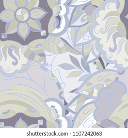 Seamless mehndi vector pattern. Hand-made ethnic illustration. Colorful doodle texture.