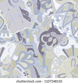 Seamless mehndi vector pattern. Hand-made ethnic illustration. Colorful doodle texture.